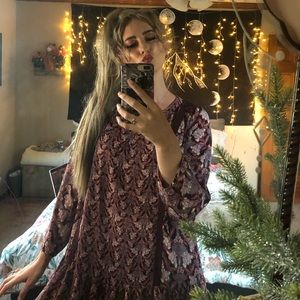 Wine/Pink/Lilac/Cream Floral Dress w/ Lace Detail